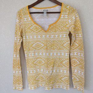 Lucky Brand Mustard Yellow Patterned Cotton Long Sleeved Thermal Shirt Medium